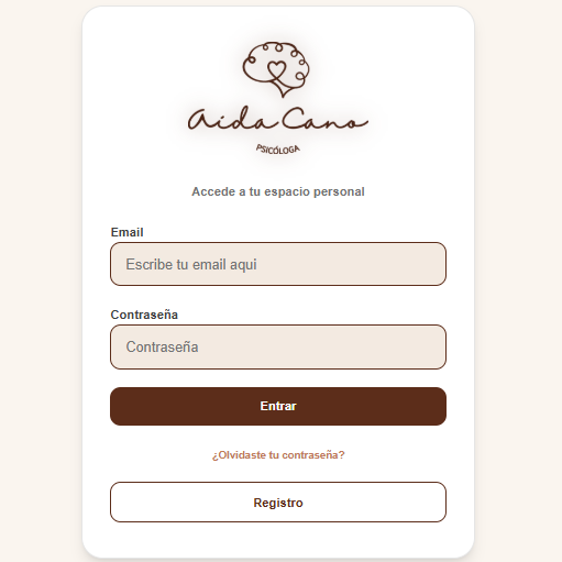 App de citas para consulta psicológica creada con IA Pantalla de login de app de gestión de citas para psicología